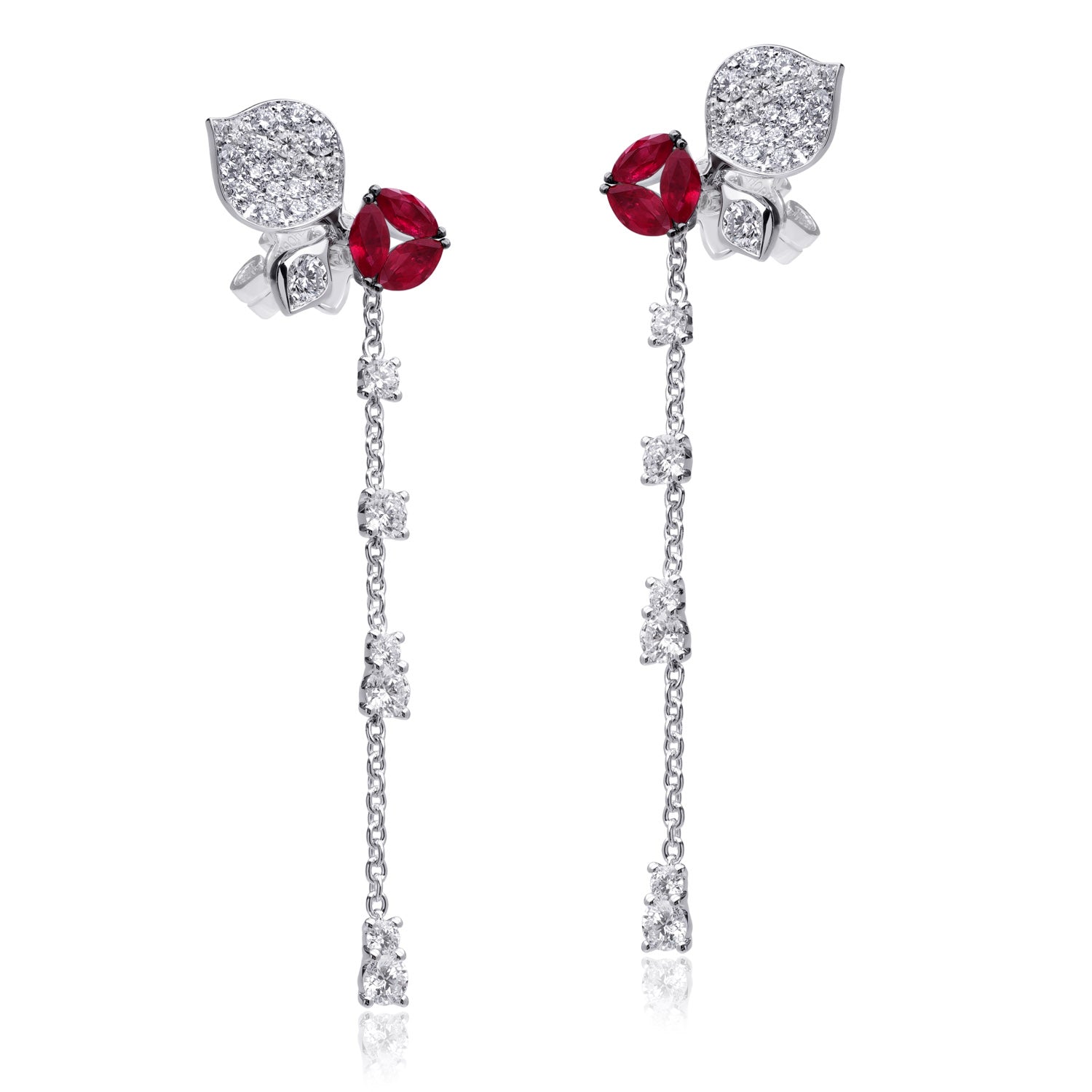 À FLEUR DE PARIS long Ruby Leaf Earrings