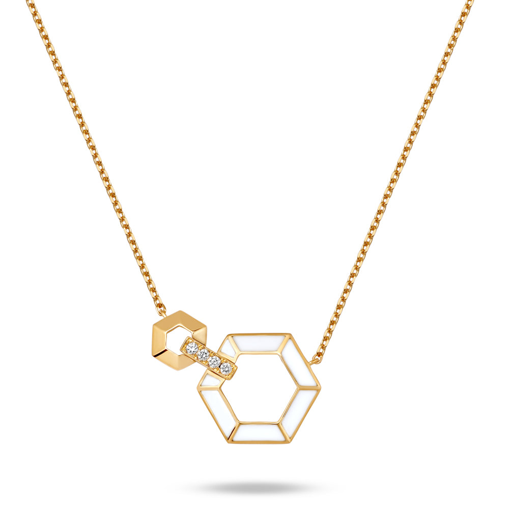 HONEY HONEY Honeycomb Necklace with Enamel and Diamonds